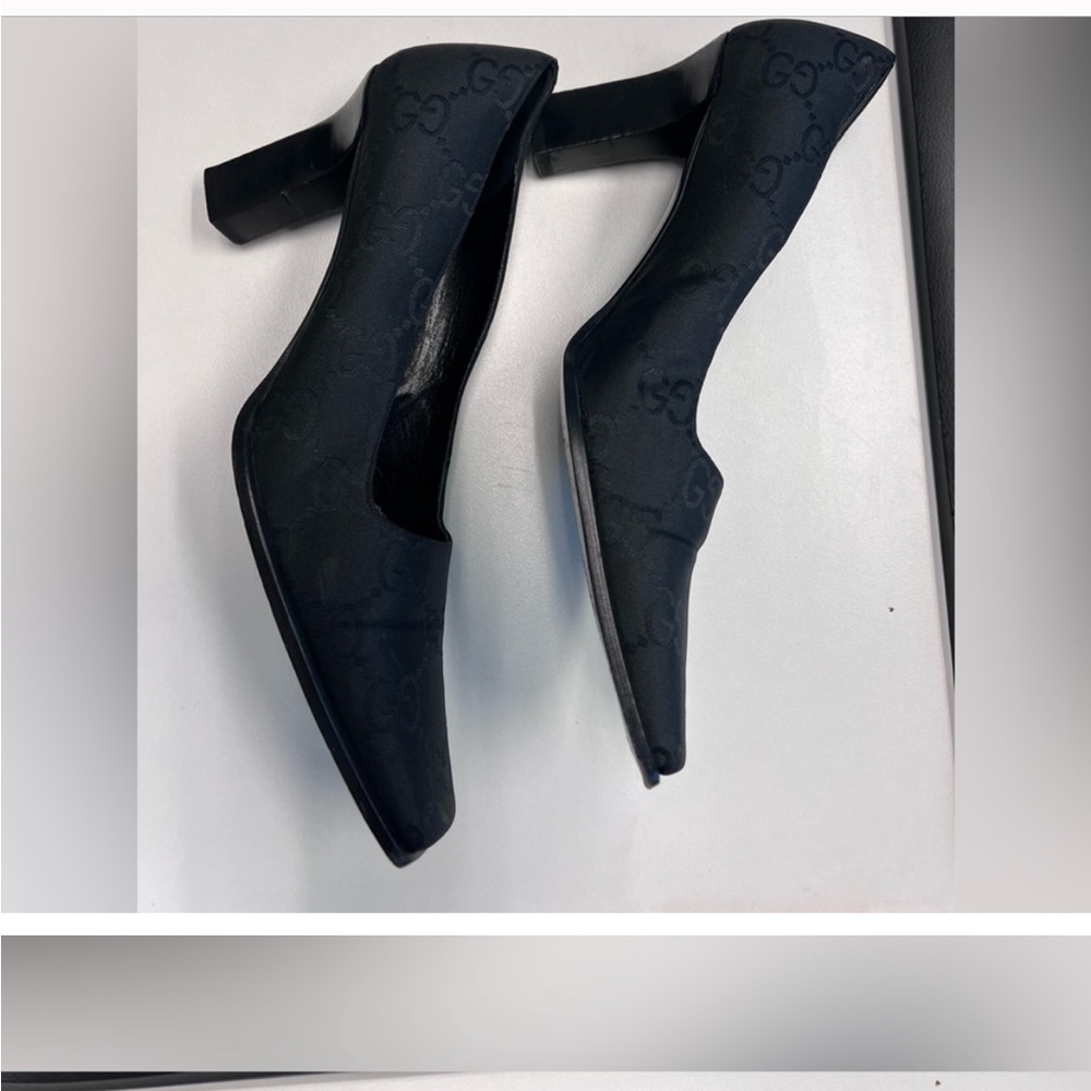 Gucci Black GG logo heel slip on square toe size 8